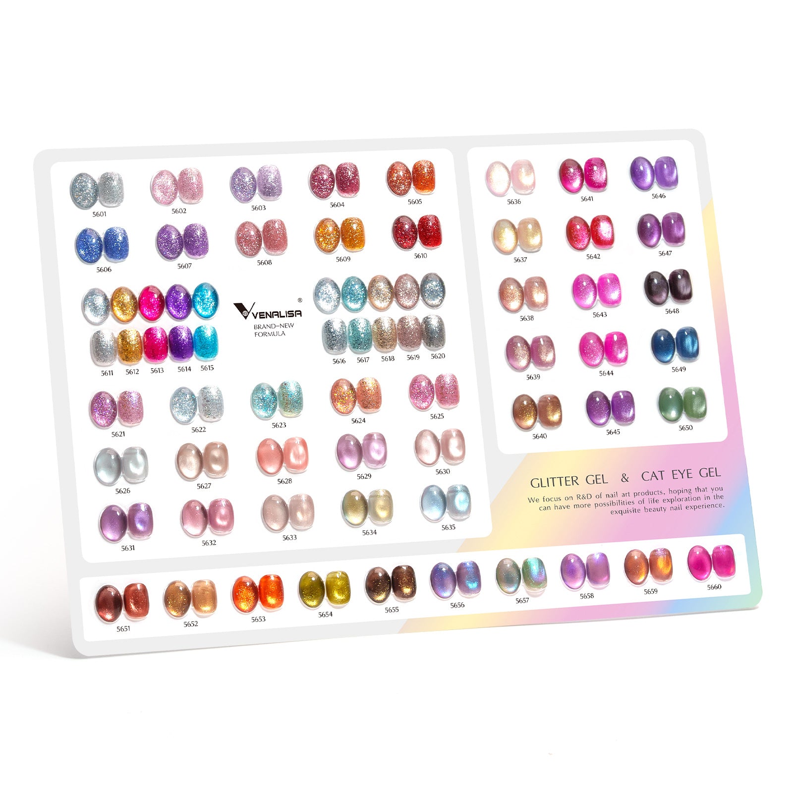 10ML Glitter & Cat Eye Gel 60 Colors Set (With Color Display)