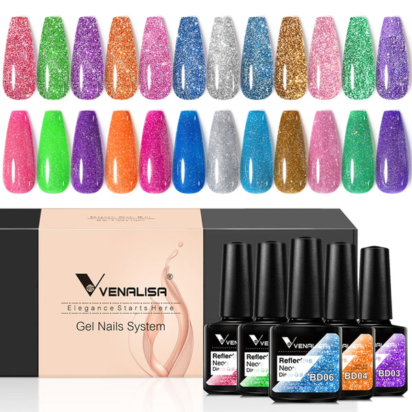 Reflective Neon Glitter Gel 12 Colors Set TPO Free Hema Free