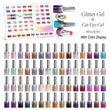 10ML Glitter & Cat Eye Gel 60 Colors Set (With Color Display)