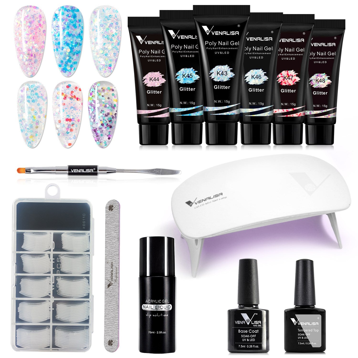 Glitter White Poly Gel All-in-one Manicure Starter Kit - 1